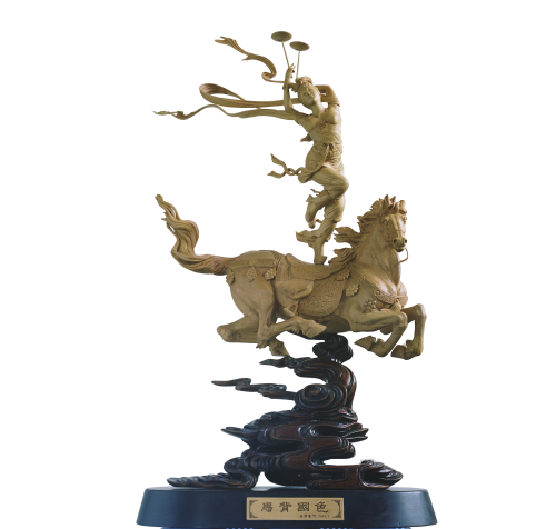 黃楊木雕《馬背雜技》 葉萌春15x30x64cm 中國工藝美術(shù)大師.png